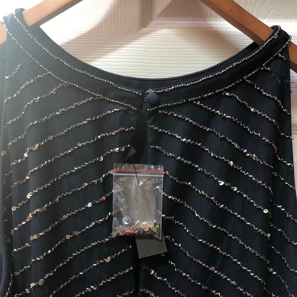 Adrianna Papell Halter Art Deco Beaded Blouson Navy Blue Dress new with defects - Picture 6 of 11